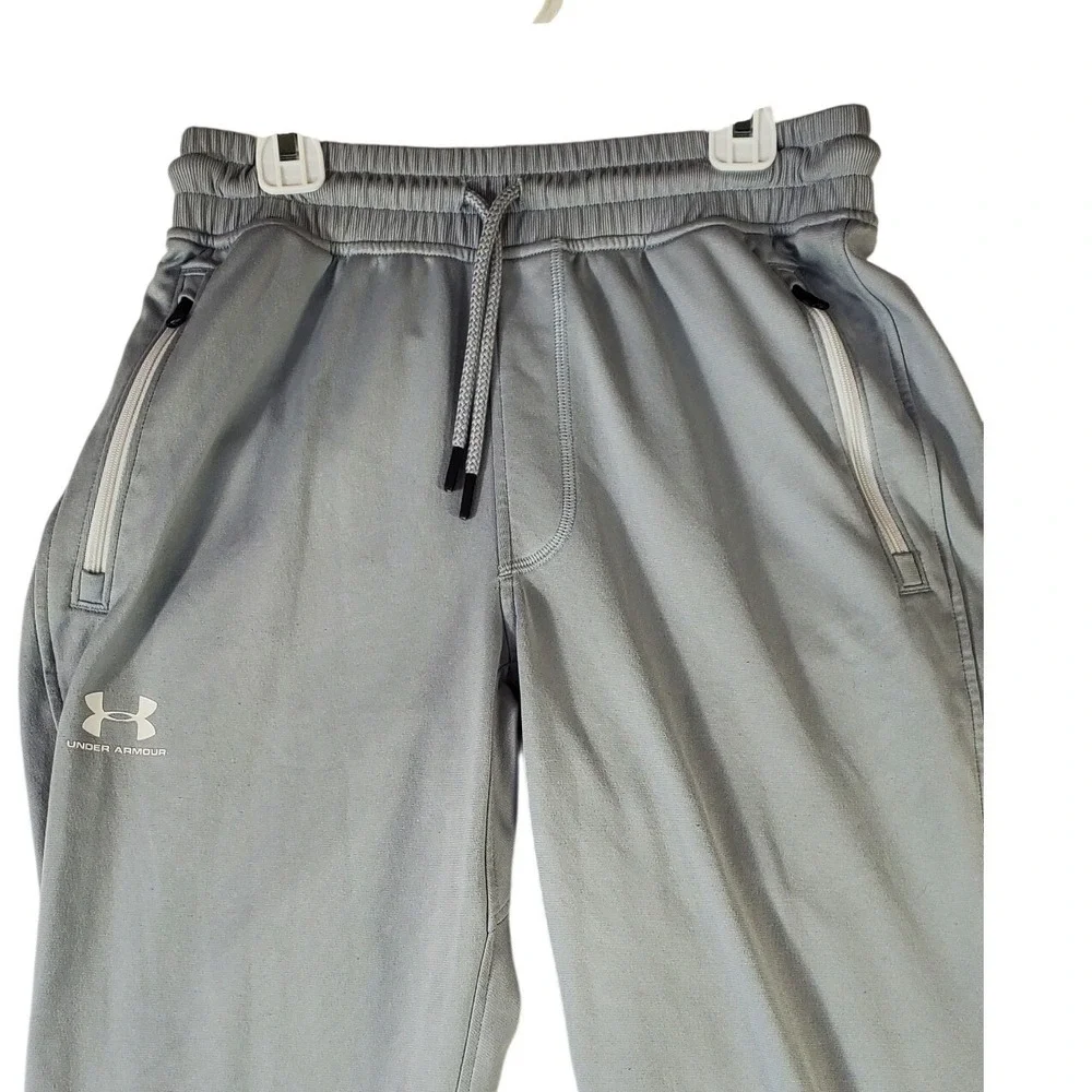 Under Armour Mens Gray Loose Fit Joggers Fleece Sweatpants Small Zipper Pockets - Picture 1 of 8